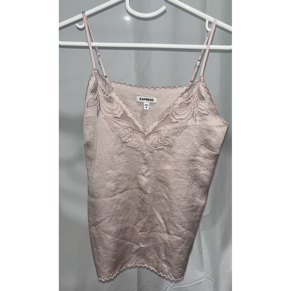 Express Lace Trim Babydoll Cami Top Y2K Coquette Silk Look Pink Tank Small